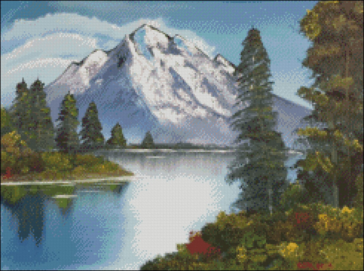 Mountain Lake - Counted Cross Stitch Patterns Embroidery Crafts Needlework DIY Chart DMC Color