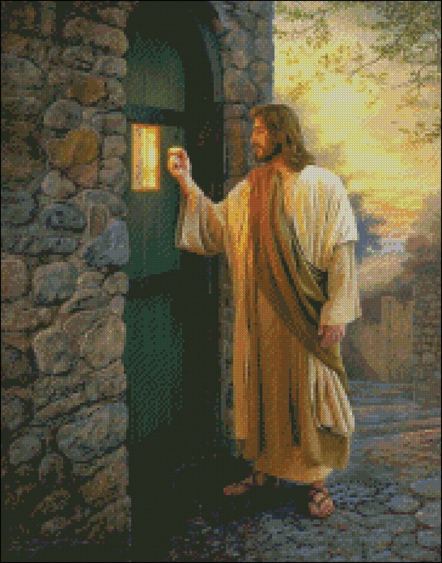 Let Him in - Counted Cross Stitch Patterns Embroidery Crafts Needlework DIY Chart DMC Color