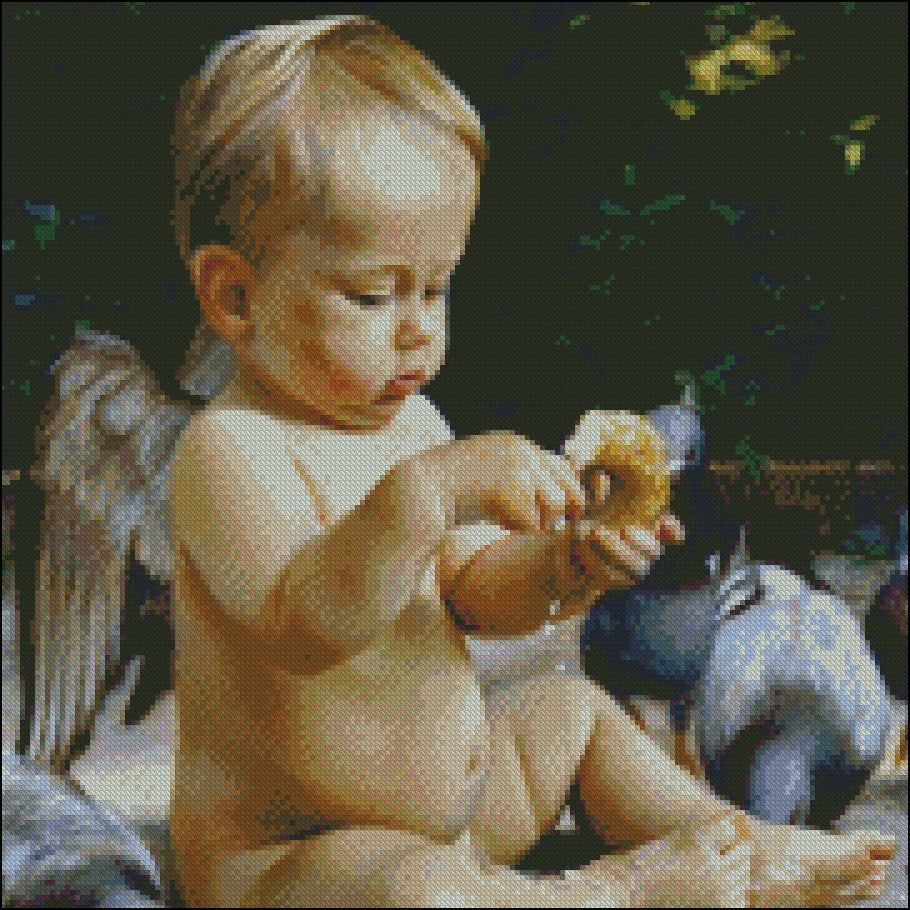 Angel Feed Pigeons - Counted Cross Stitch Patterns Embroidery Crafts Needlework DIY Chart DMC Color