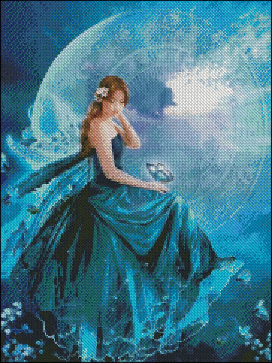 Blue Fairy - Counted Cross Stitch Patterns Embroidery Crafts Needlework DIY Chart DMC Color