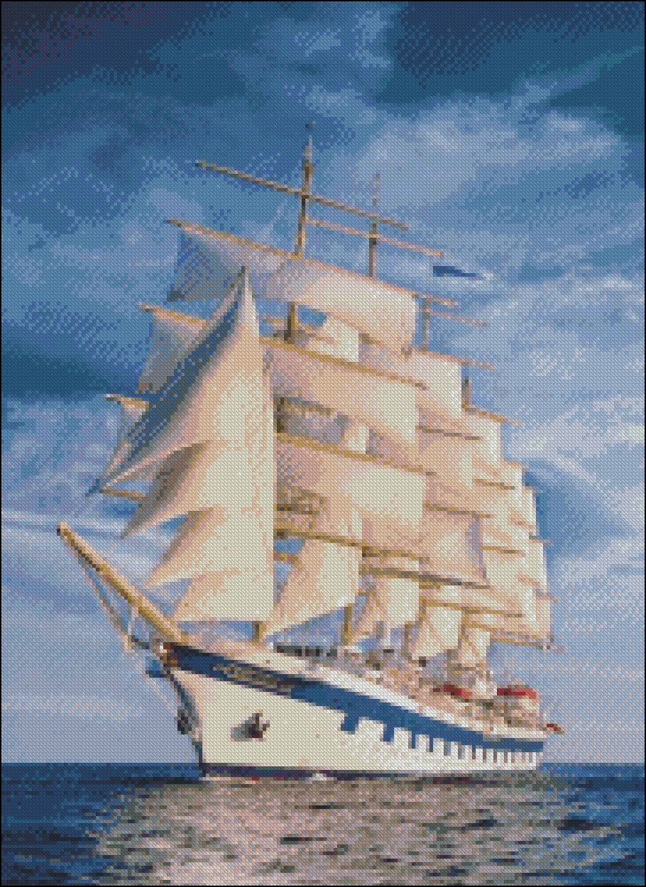 Sailing Ship 18 - Counted Cross Stitch Patterns Embroidery Crafts Needlework DIY Chart DMC Color