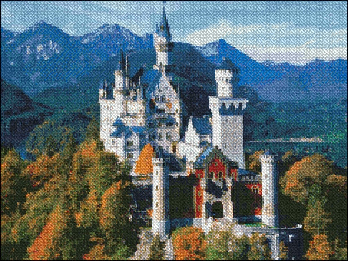 Neuschwanstein Castle 2 - Counted Cross Stitch Patterns Embroidery Crafts Needlework DIY Chart DMC Color