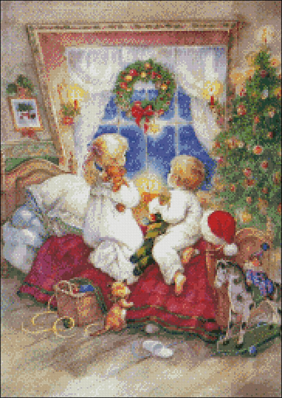 Children on Silent Night - Counted Cross Stitch Patterns Embroidery Crafts Needlework DIY Chart DMC Color