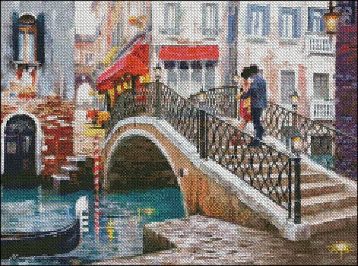Venice Bridge - Counted Cross Stitch Patterns Embroidery Crafts Needlework DIY Chart DMC Color