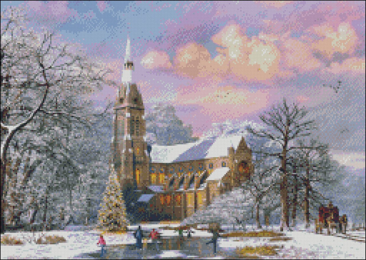 Winter Cathedral - Counted Cross Stitch Patterns Embroidery Crafts Needlework DIY Chart DMC Color