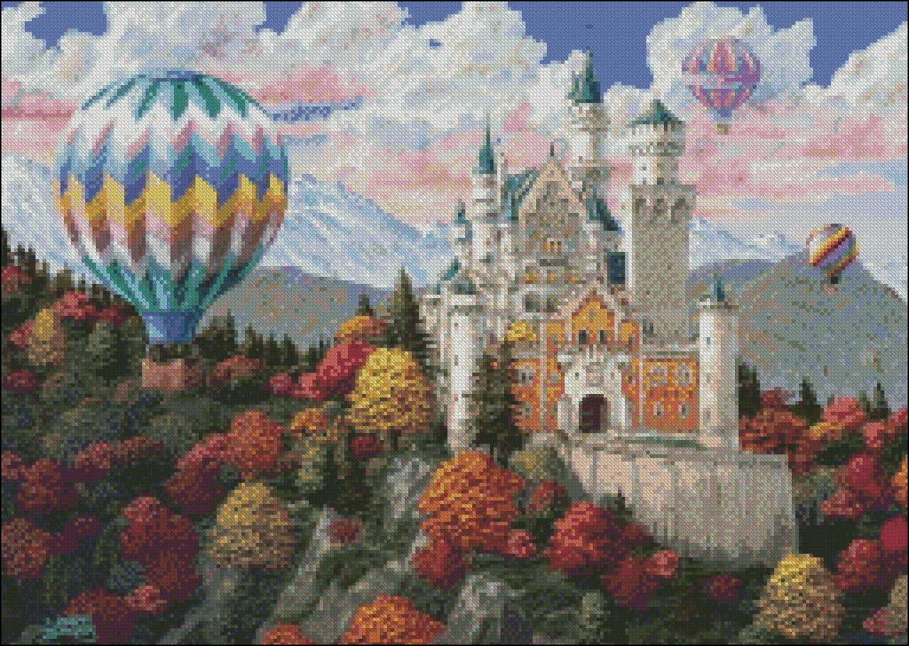 Neuschwanstein - Counted Cross Stitch Patterns Embroidery Crafts Needlework DIY Chart DMC Color
