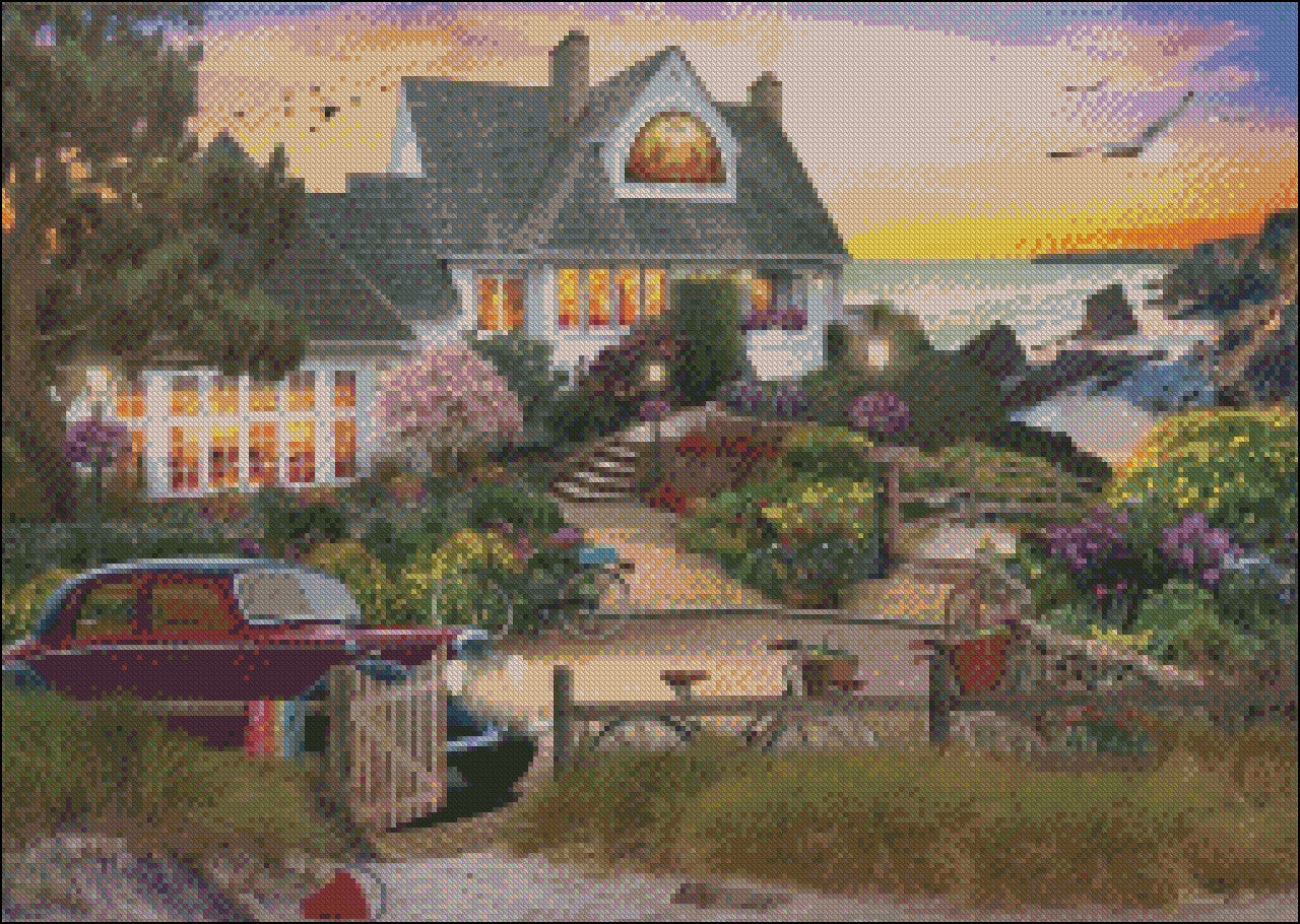 Seaside Hill - Counted Cross Stitch Patterns Embroidery Crafts Needlework DIY Chart DMC Color