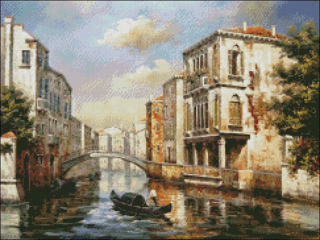 Venetian Boats - Counted Cross Stitch Patterns Embroidery Crafts Needlework DIY Chart DMC Color