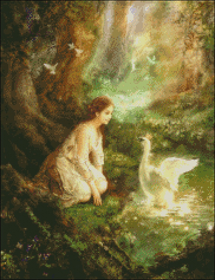 Leda and the Swan - Counted Cross Stitch Patterns Embroidery Crafts Needlework DIY Chart DMC Color
