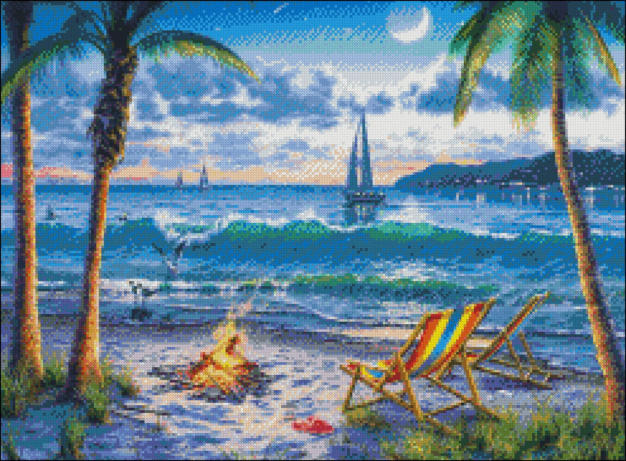 Coastal Twilight - Counted Cross Stitch Patterns Embroidery Crafts Needlework DIY Chart DMC Color