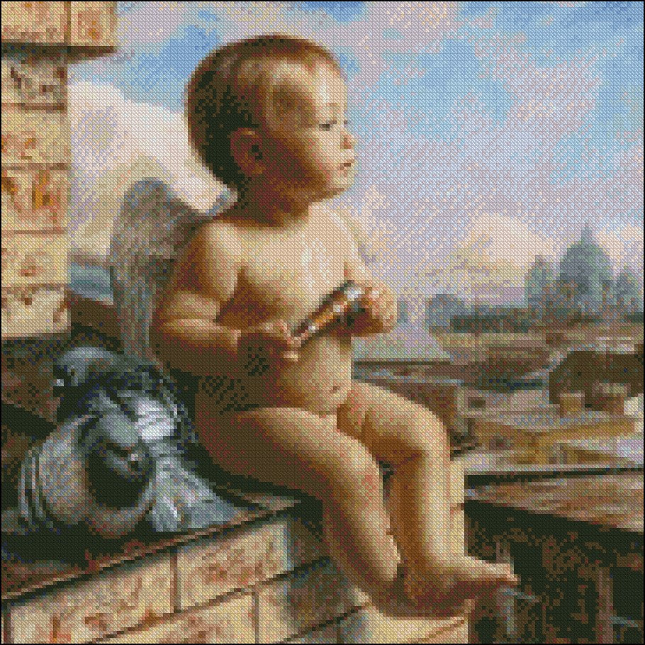Overlooking Angel - Counted Cross Stitch Patterns Embroidery Crafts Needlework DIY Chart DMC Color