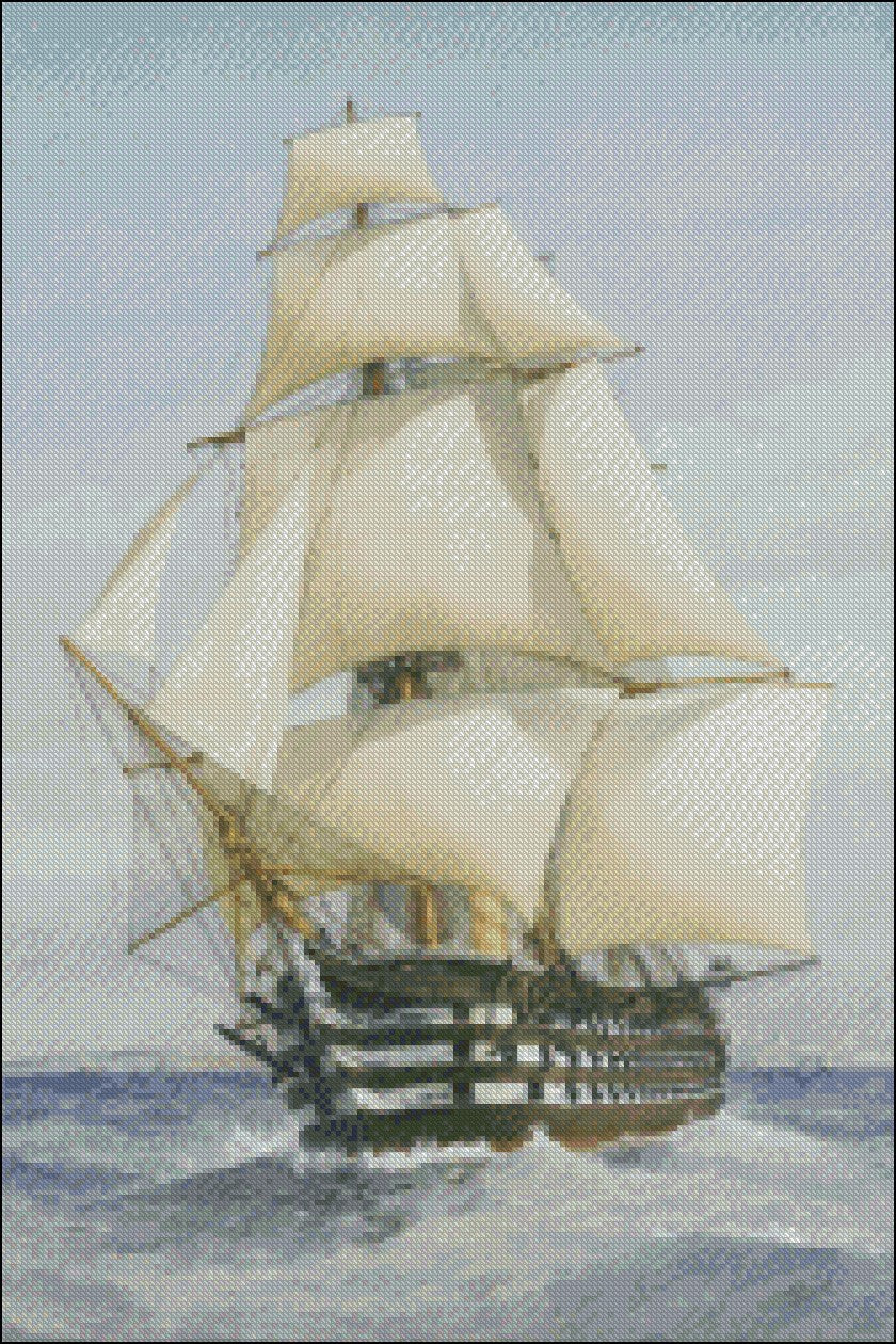Sailing Ship 3 - Counted Cross Stitch Patterns Embroidery Crafts Needlework DIY Chart DMC Color