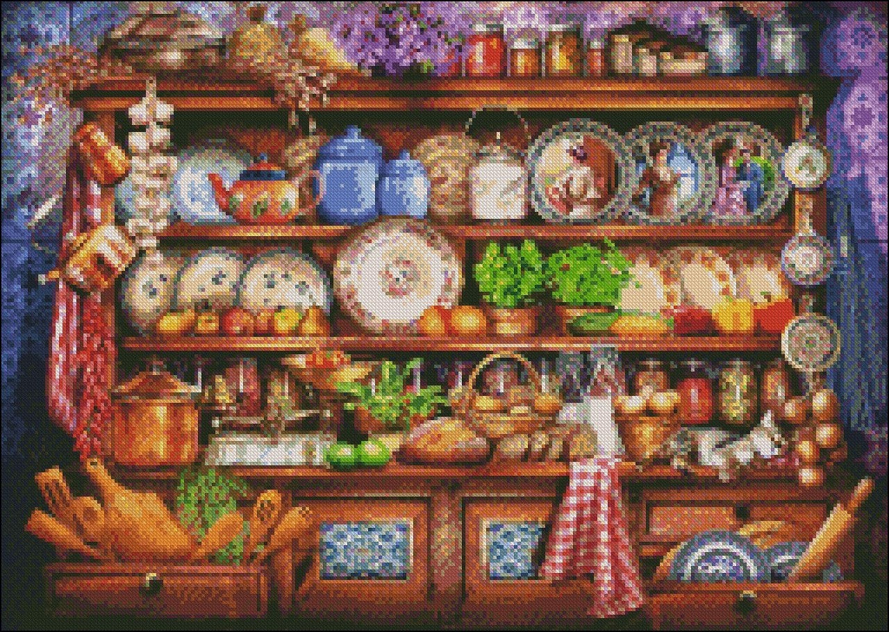 Mum's Kitchen Dresser - Counted Cross Stitch Patterns Embroidery Crafts Needlework DIY Chart DMC Color