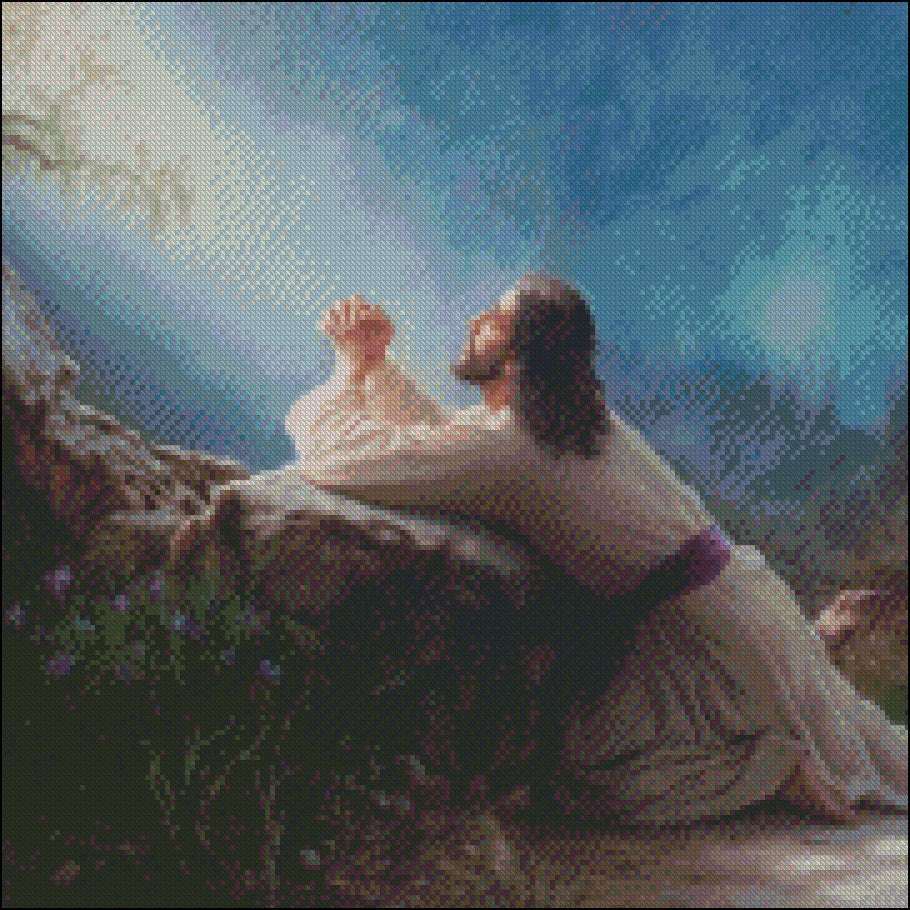 Jesus at Gethsemane - Counted Cross Stitch Patterns Embroidery Crafts Needlework DIY Chart DMC Color