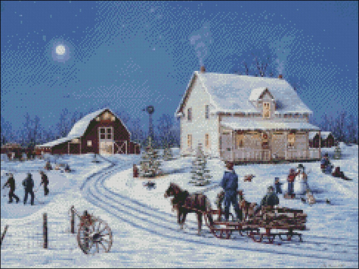 Snow Village 18 - Counted Cross Stitch Patterns Embroidery Crafts Needlework DIY Chart DMC Color
