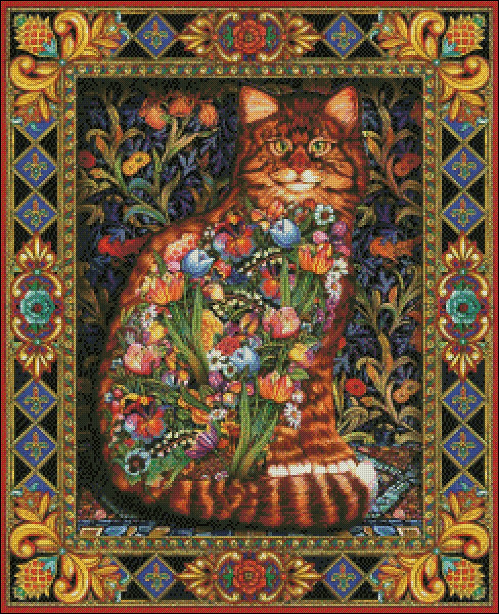 Tapestry Cat - Counted Cross Stitch Patterns Embroidery Crafts Needlework DIY Chart DMC Color