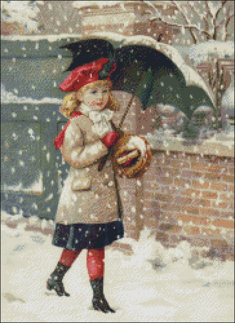 Snow over Her - Counted Cross Stitch Patterns Embroidery Crafts Needlework DIY Chart DMC Color