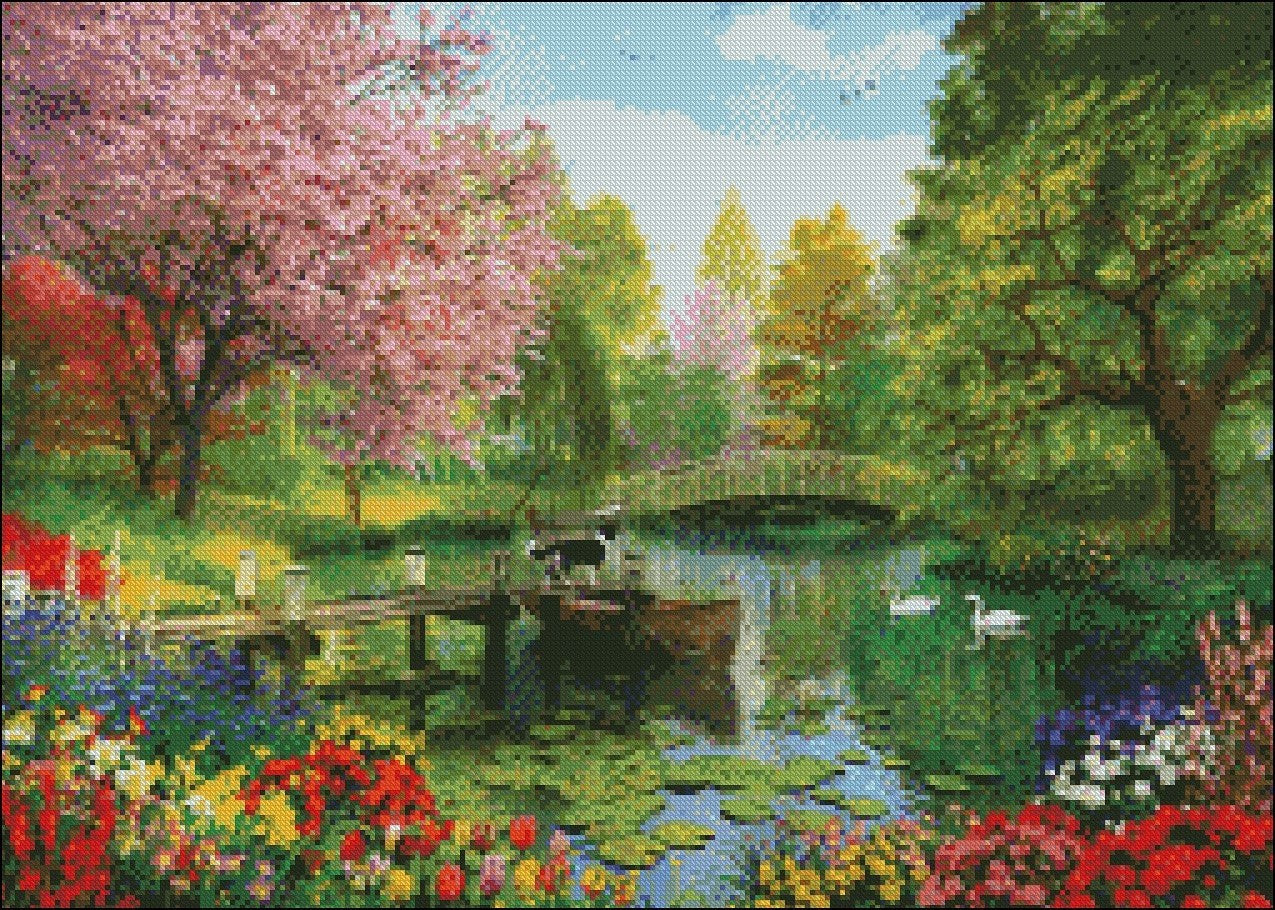 Forest Lake - Counted Cross Stitch Patterns Embroidery Crafts Needlework DIY Chart DMC Color