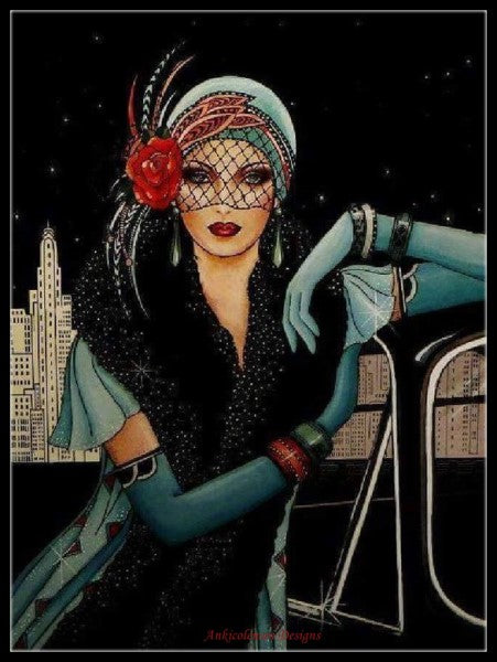 Art Deco Lady 2-15 - Counted Cross Stitch Patterns Embroidery Crafts Needlework DIY Chart DMC Color