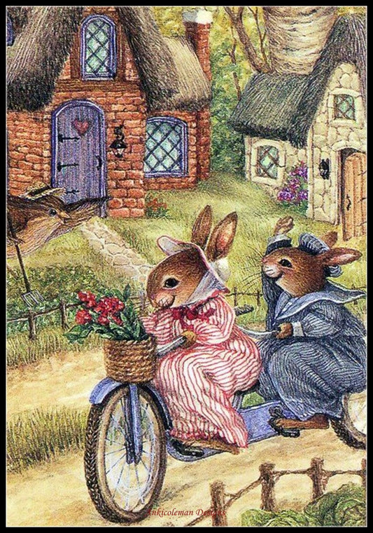 Tandem Bicycle - Counted Cross Stitch Patterns Embroidery Crafts Needlework DIY Chart DMC Color