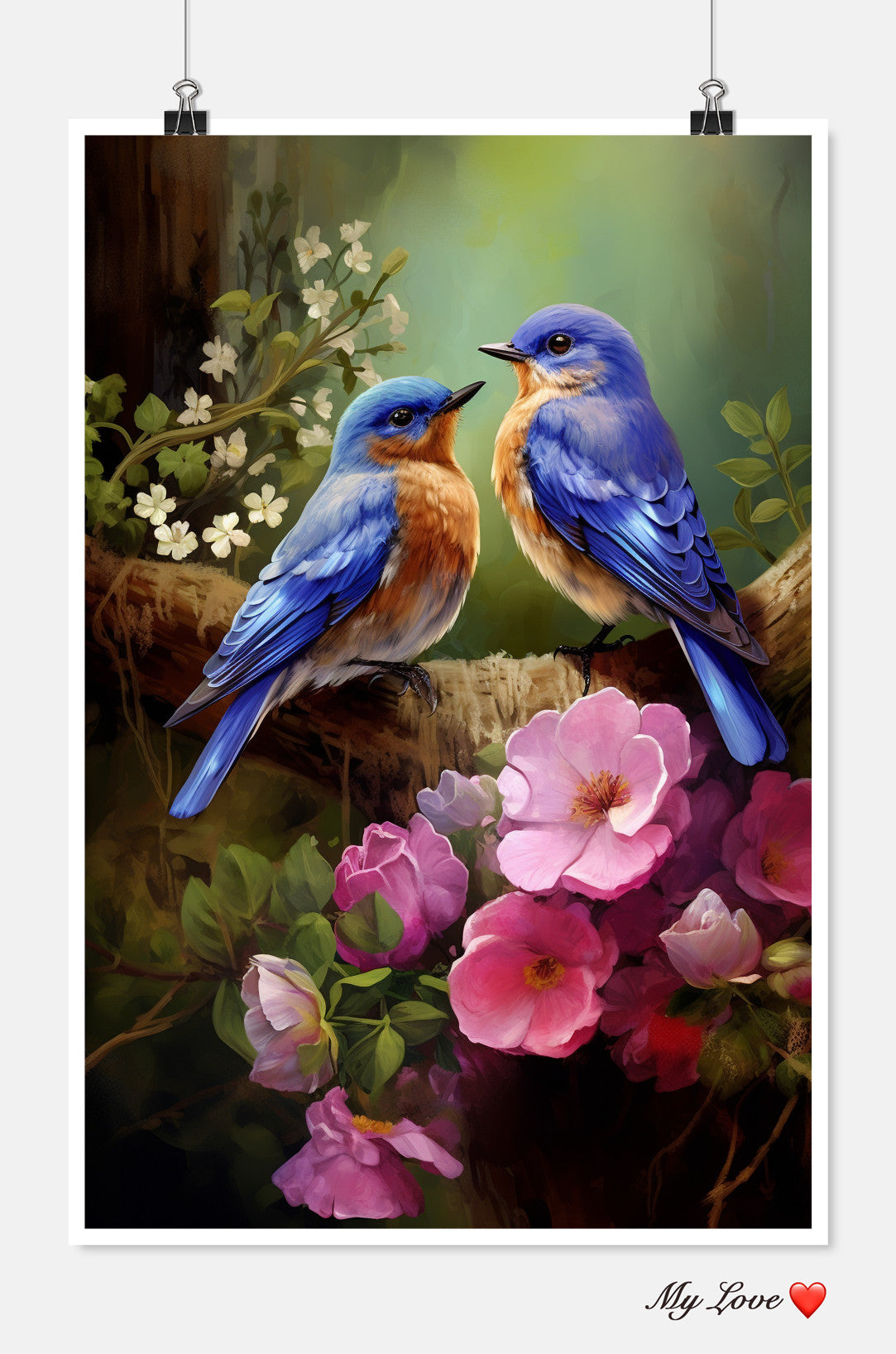 Bluebirds perched on Branch - Counted Cross Stitch Patterns Embroidery Crafts Needlework DIY Chart DMC Color