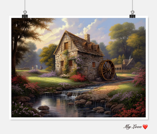The Watermill - Counted Cross Stitch Patterns Embroidery Crafts Needlework DIY Chart DMC Color