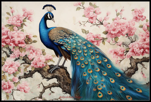 Peacock & Blossoms - Counted Cross Stitch Patterns Embroidery Crafts Needlework DIY Chart DMC Color