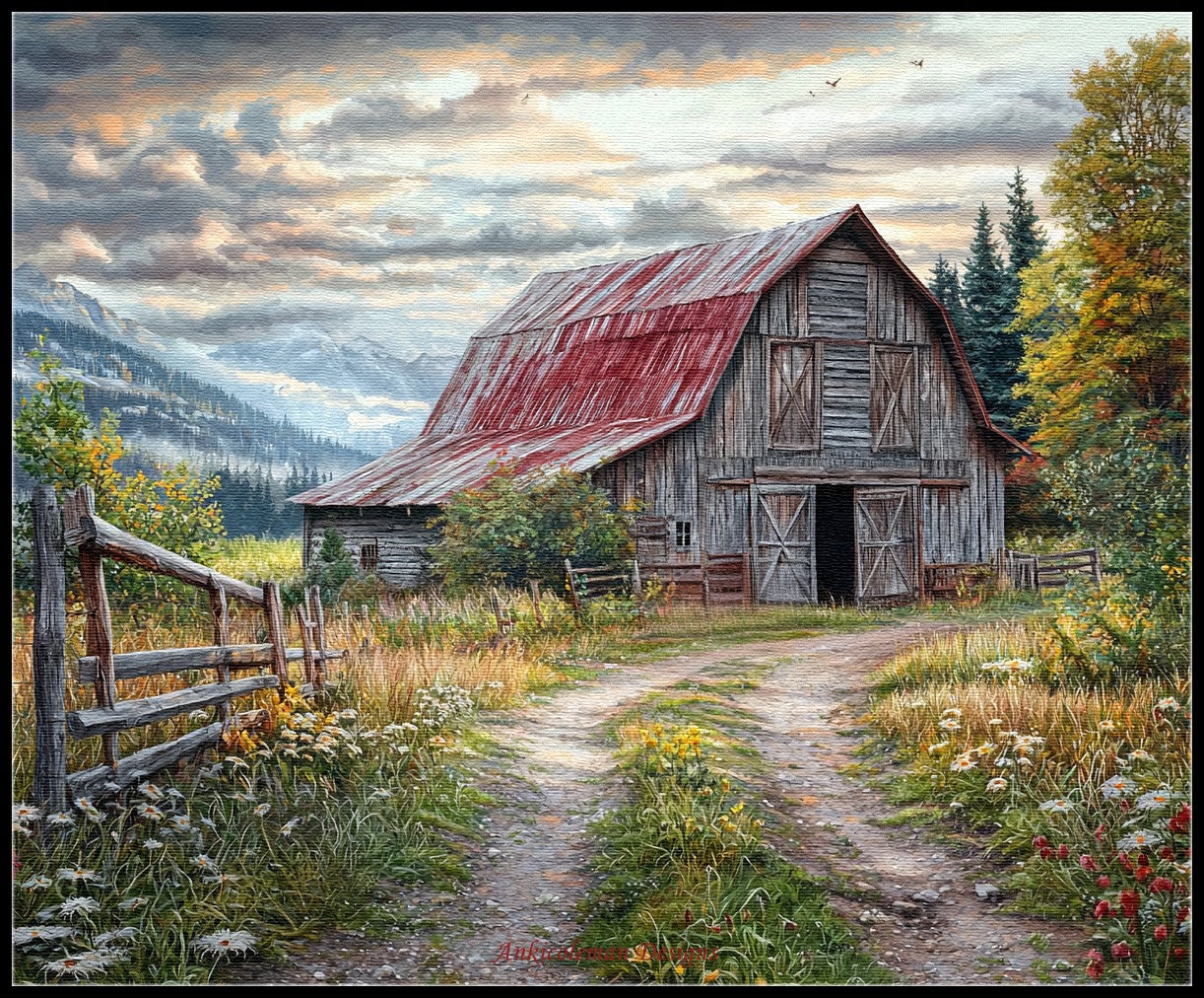 An Old Gray Barn - Counted Cross Stitch Patterns Embroidery Crafts Needlework DIY Chart DMC Color