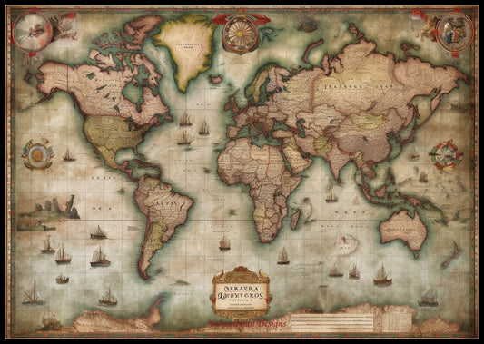 Retro World Map 2 - Counted Cross Stitch Patterns Embroidery Crafts Needlework DIY Chart DMC Color