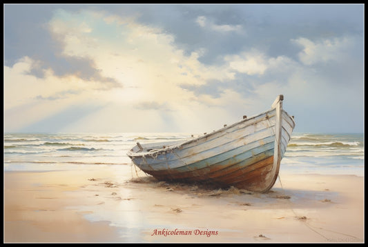 Boat at the Beach - Counted Cross Stitch Patterns Embroidery Crafts Needlework DIY Chart DMC Color