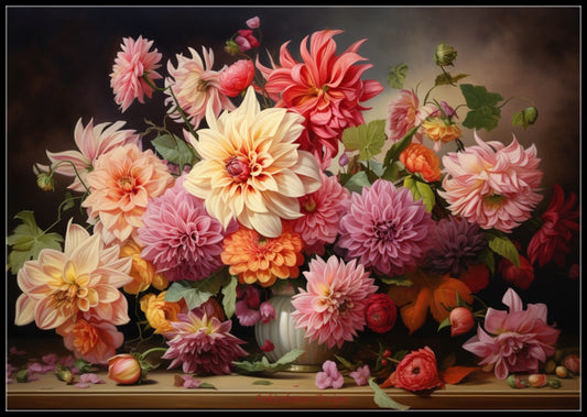 Dahlia Flowers - Counted Cross Stitch Patterns Embroidery Crafts Needlework DIY Chart DMC Color
