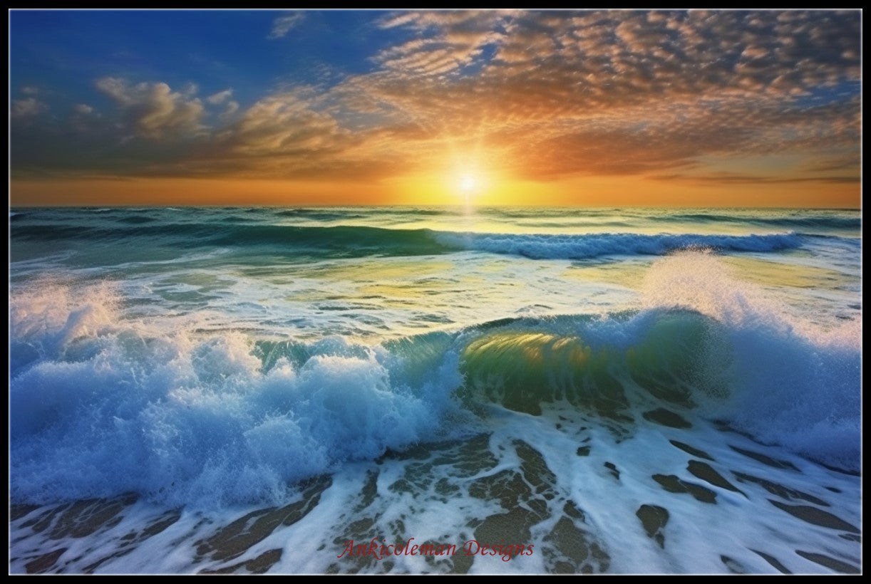 A Beach Sunset 2 - Counted Cross Stitch Patterns Embroidery Crafts Needlework DIY Chart DMC Color