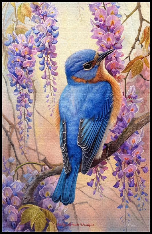 Bluebird in Wisteria - Counted Cross Stitch Patterns Embroidery Crafts Needlework DIY Chart DMC Color