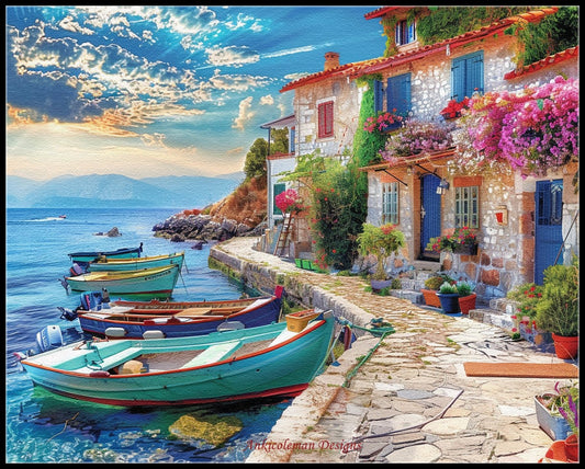 Pastel Harbor Dreams - Counted Cross Stitch Patterns Embroidery Crafts Needlework DIY Chart DMC Color