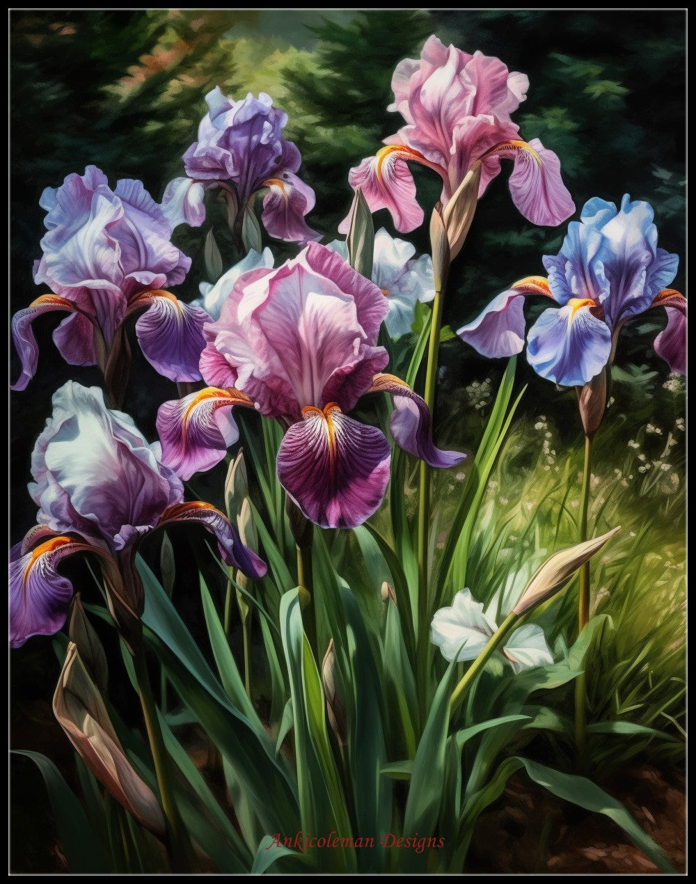 Iris in Garden - Counted Cross Stitch Patterns Embroidery Crafts Needlework DIY Chart DMC Color