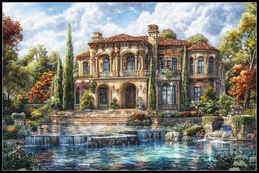 Mediterranean Villa 3 - Counted Cross Stitch Patterns Embroidery Crafts Needlework DIY Chart DMC Color