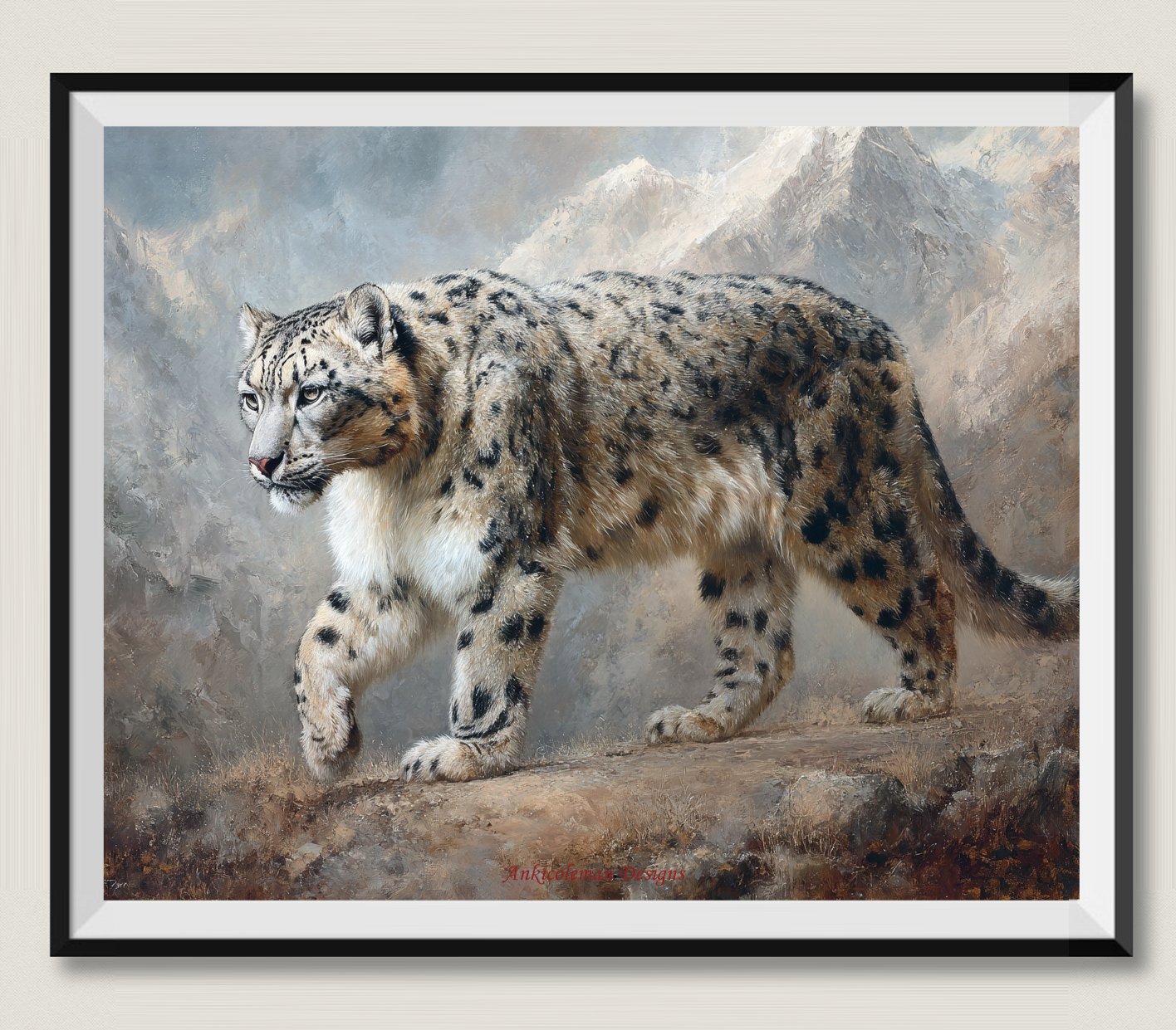 Snow Leopard in the Mountains - Counted Cross Stitch Patterns Embroidery Crafts Needlework DIY Chart DMC Color