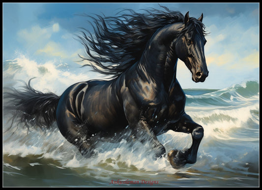 Black Horse Running - Counted Cross Stitch Patterns Embroidery Crafts Needlework DIY Chart DMC Color