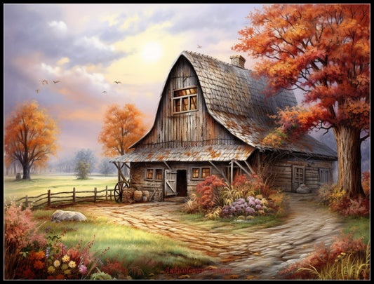Autumn Barn - Counted Cross Stitch Patterns Embroidery Crafts Needlework DIY Chart DMC Color