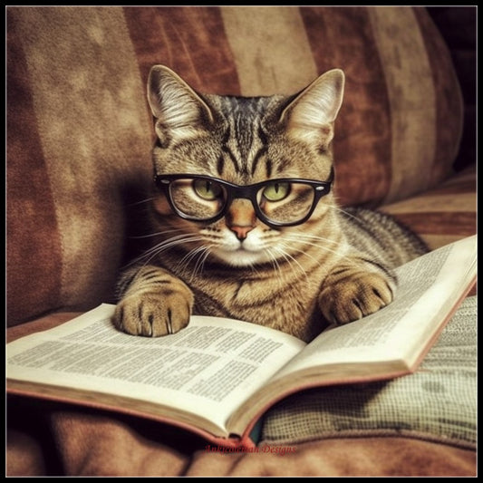 Cat Reading 3 - Counted Cross Stitch Patterns Embroidery Crafts Needlework DIY Chart DMC Color