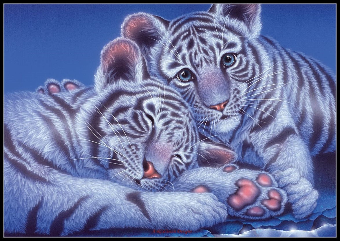 Two Tiger Cubs - Counted Cross Stitch Patterns Embroidery Crafts Needlework DIY Chart DMC Color