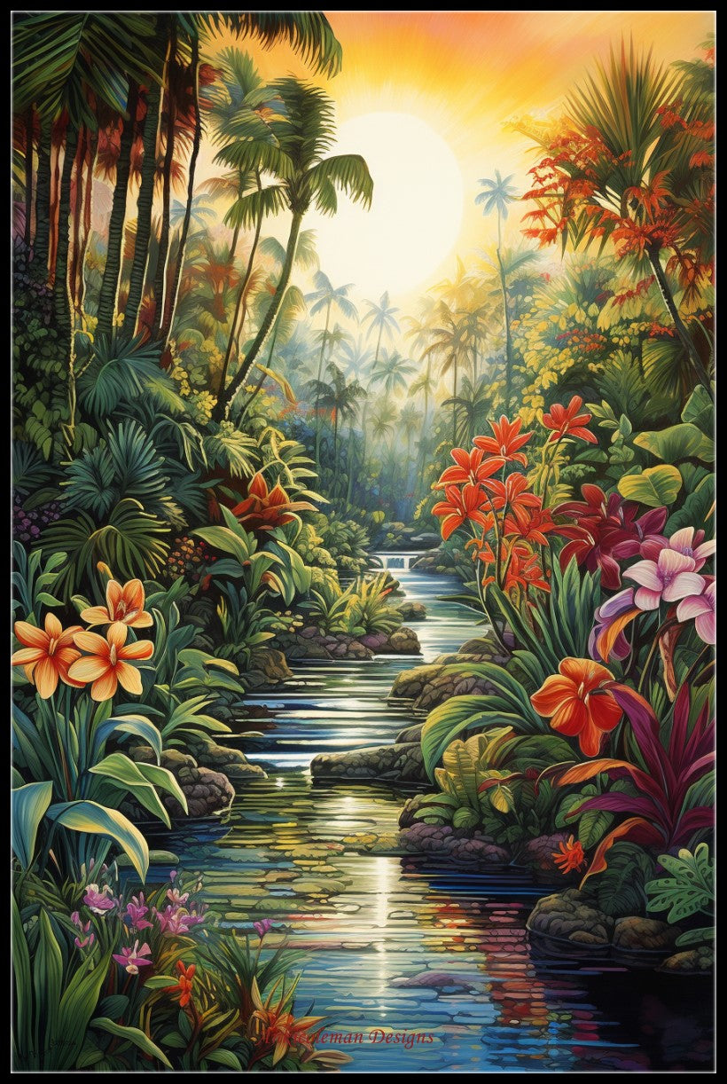 Tropical Oasis 1 - Counted Cross Stitch Patterns Embroidery Crafts Needlework DIY Chart DMC Color