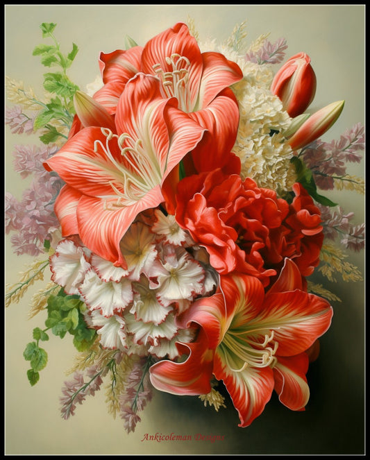Red Amaryllis - Counted Cross Stitch Patterns Embroidery Crafts Needlework DIY Chart DMC Color