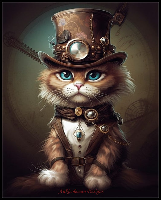 Steampunk Kitty 3 - Counted Cross Stitch Patterns Embroidery Crafts Needlework DIY Chart DMC Color