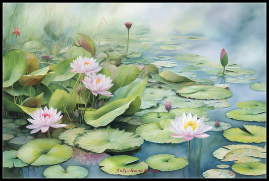Water Lilies - Counted Cross Stitch Patterns Embroidery Crafts Needlework DIY Chart DMC Color