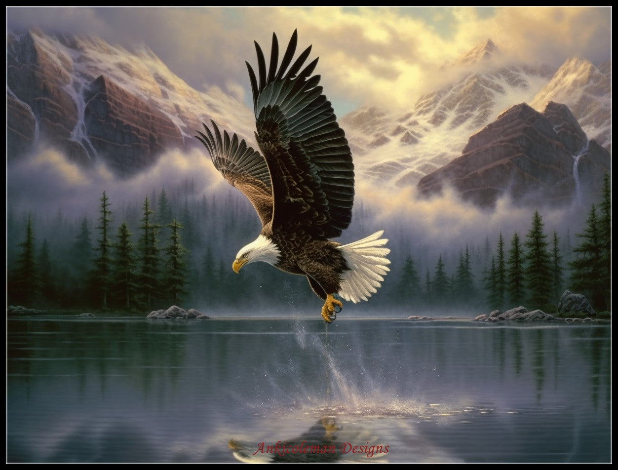 Eagle Skimming Water  - Counted Cross Stitch Patterns Embroidery Crafts Needlework DIY Chart DMC Color