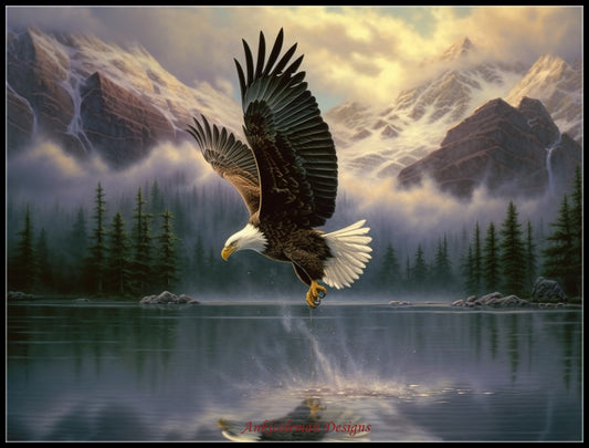 Eagle Skimming Water  - Counted Cross Stitch Patterns Embroidery Crafts Needlework DIY Chart DMC Color