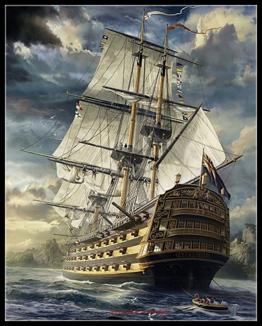 Sea Sailboat - Counted Cross Stitch Patterns Embroidery Crafts Needlework DIY Chart DMC Color