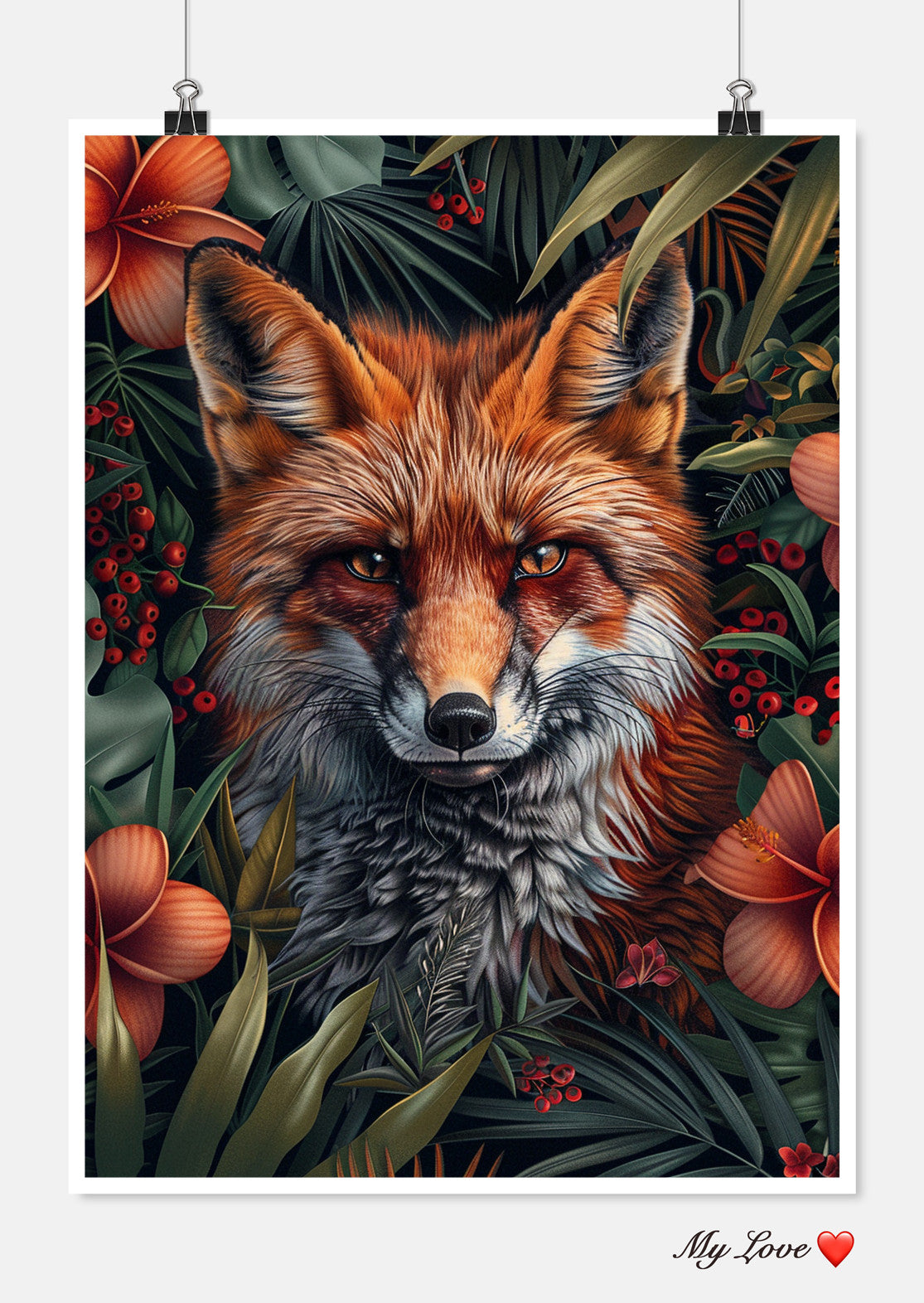 Red Fox Face Flowers - Counted Cross Stitch Patterns Embroidery Crafts Needlework DIY Chart DMC Color