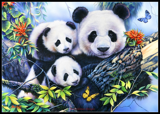 Panda Family - Counted Cross Stitch Patterns Embroidery Crafts Needlework DIY Chart DMC Color